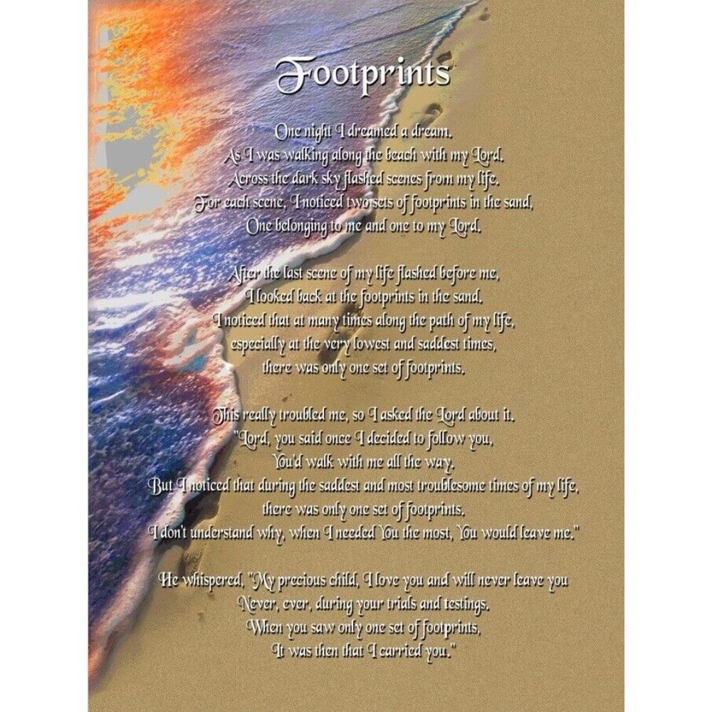 New Plush Footprints in the Sand Throw Gift Blanket Sherpa Spiritual Poem Jesus